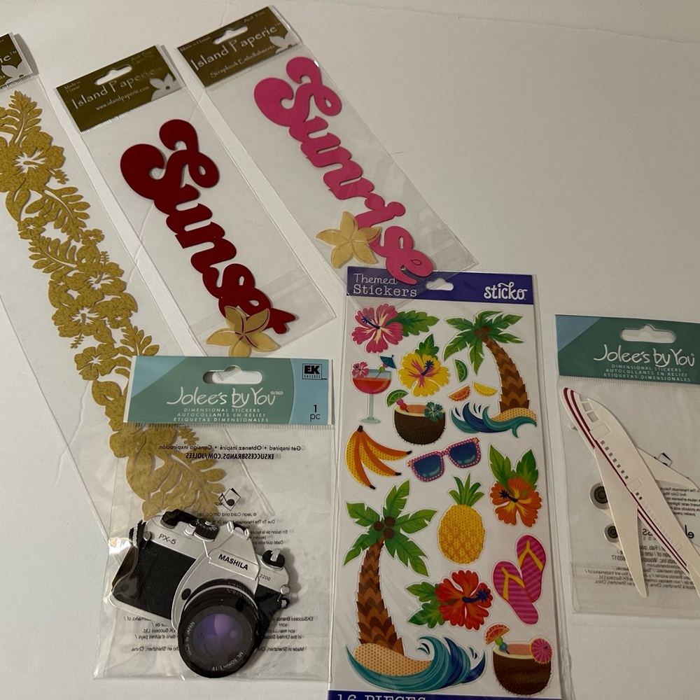 Set of 6 New Unopened Hawaiian Scrapbook Stickers & Paper Embellishments